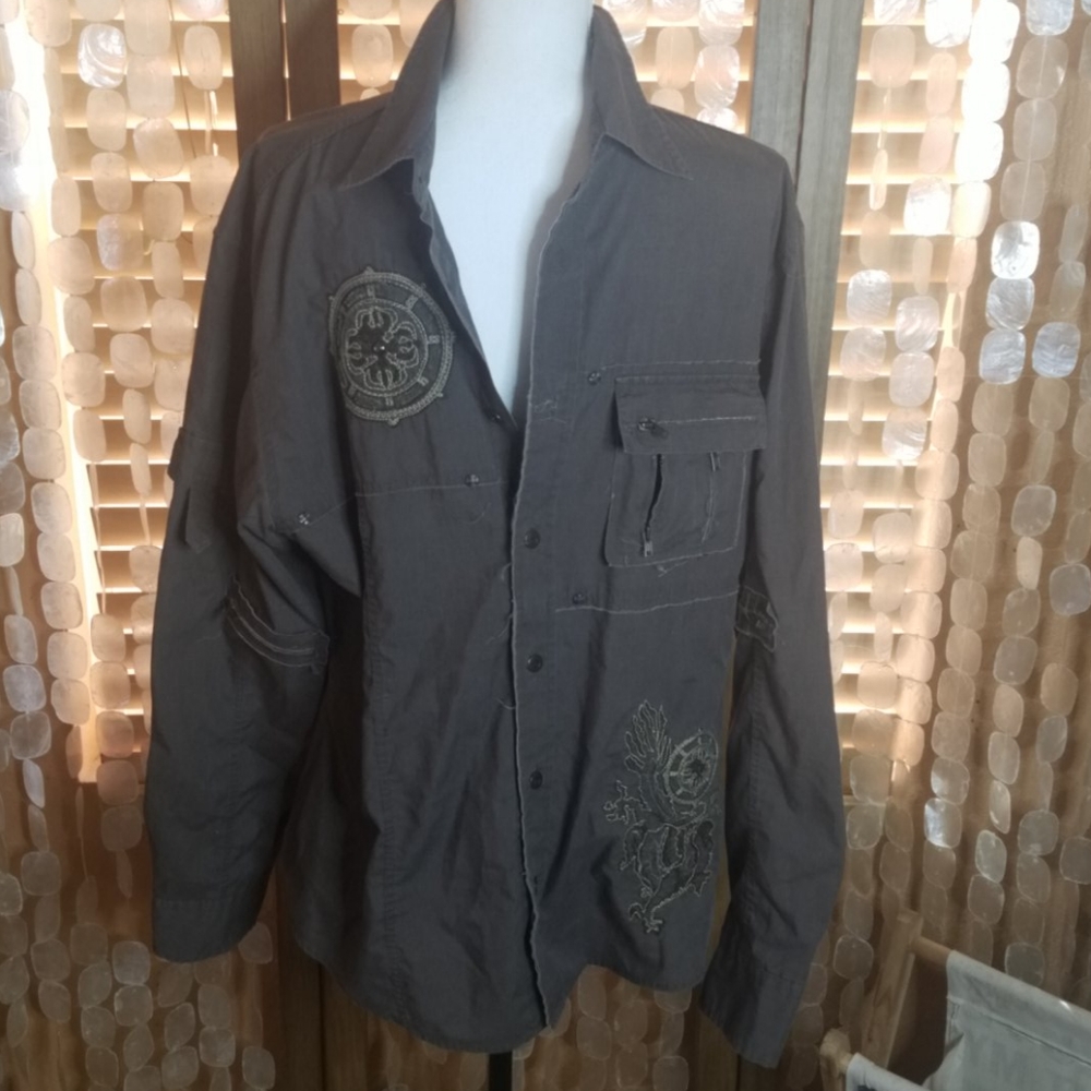 Men's emilio sacci Button Front L.S. Brown Shirt